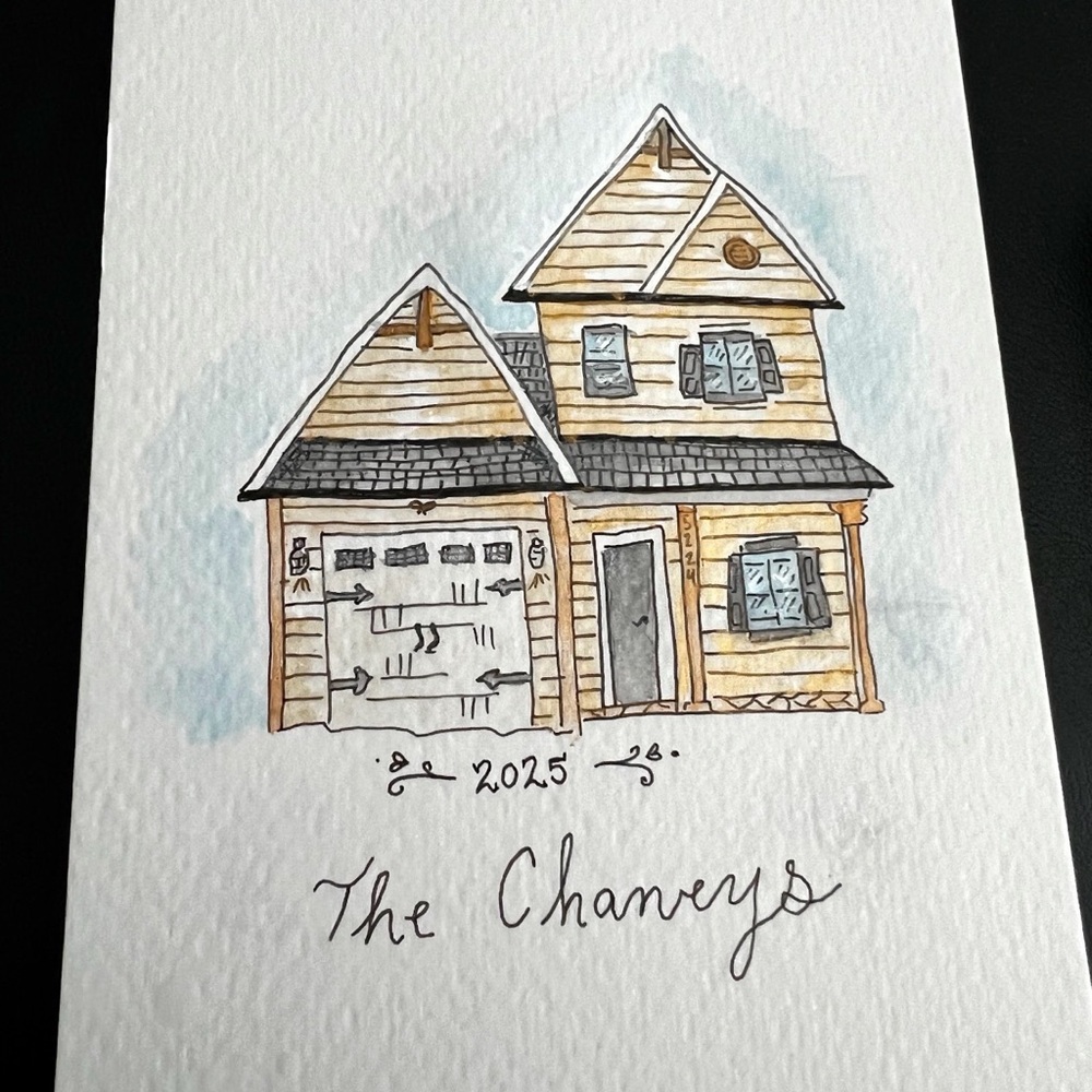 Hand-Painted Watercolor Cottage Illustration in Warm Neutrals